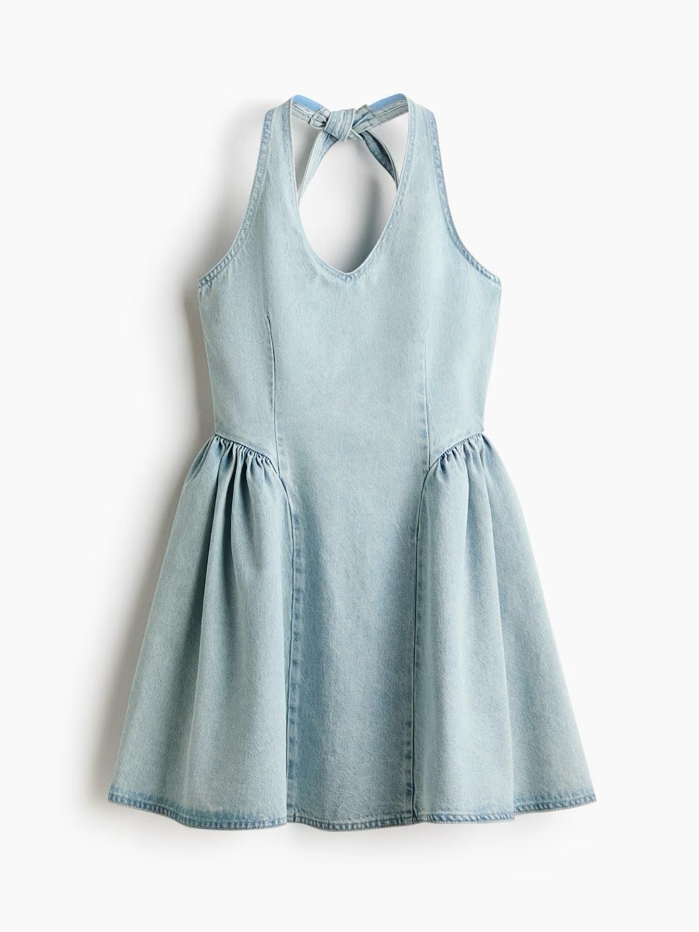 Flared hip denim halter dress